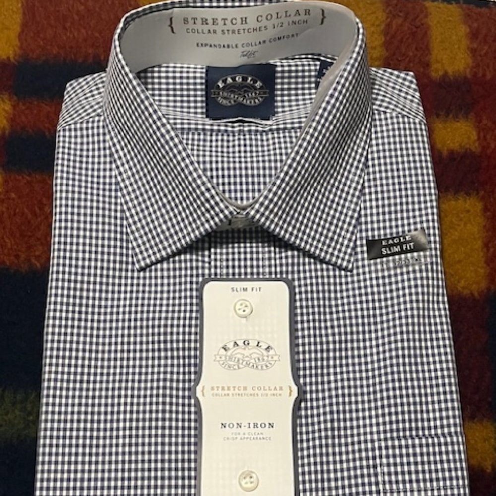 New EAGLE Men's dress shirt Slim Fit 17 - 32/33 Navy Blue
